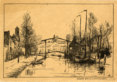 103811 Gezicht op de Vecht met de Rodebrug te Utrecht, uit het noordwesten.01-01-1883-31-12-1883